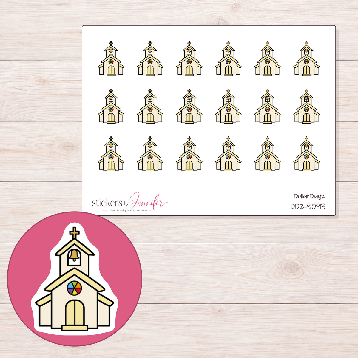 DDZ-8093 planner sticker sheet with enlarged sticker detail