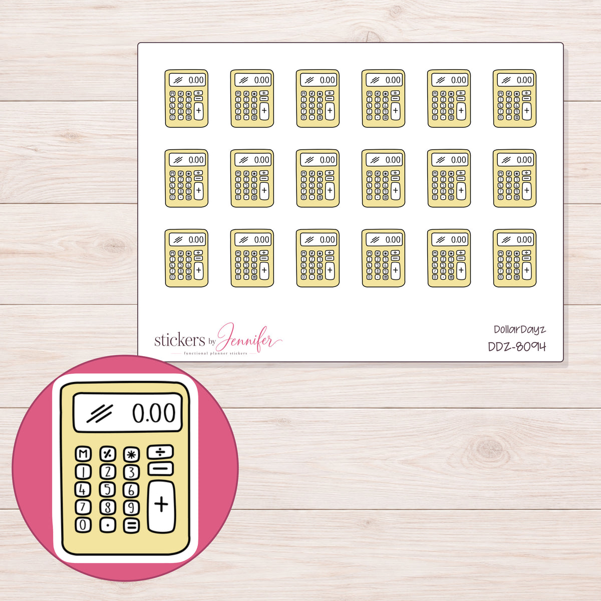 DDZ-8094 planner sticker sheet with enlarged sticker detail