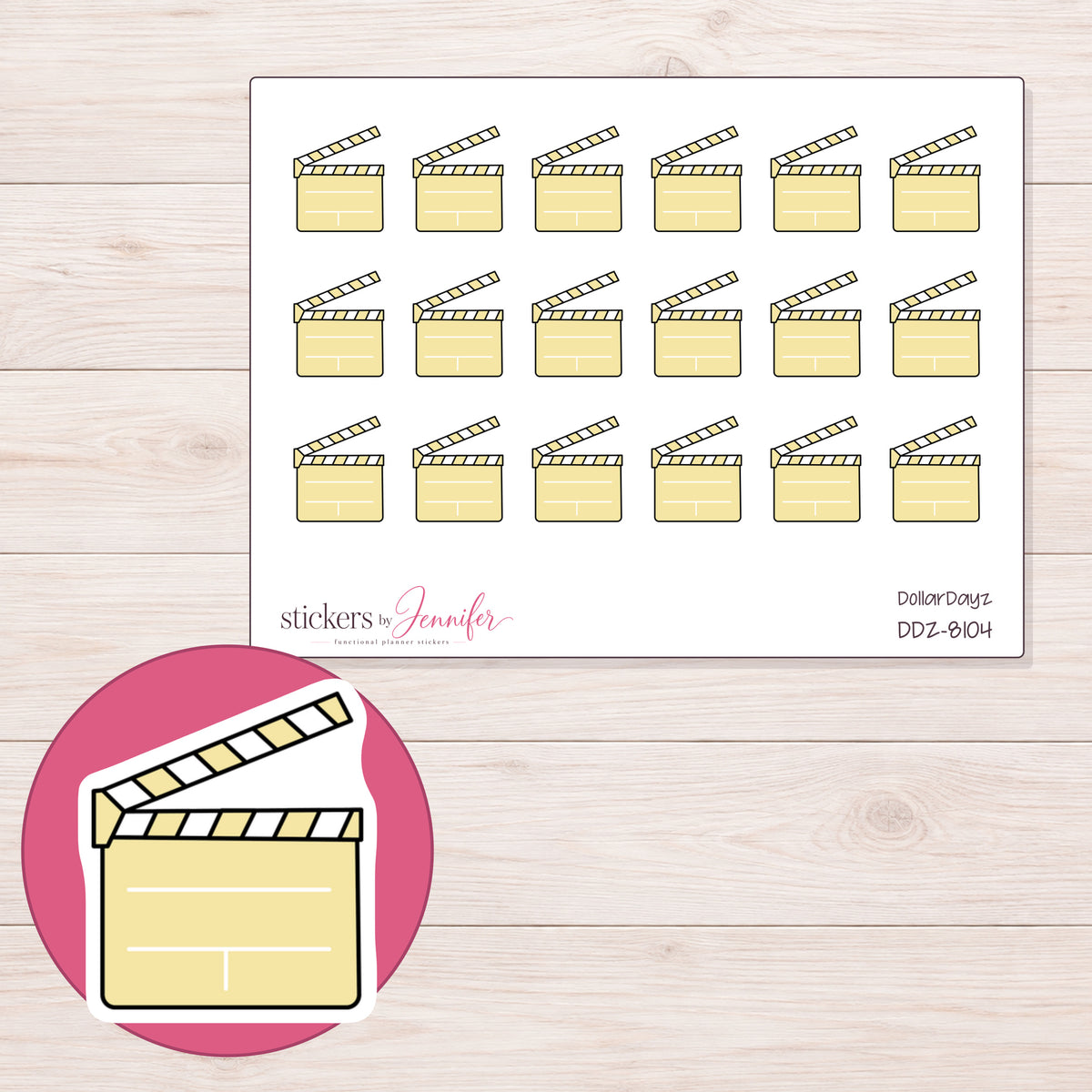 DDZ-8104 planner sticker sheet with enlarged sticker detail