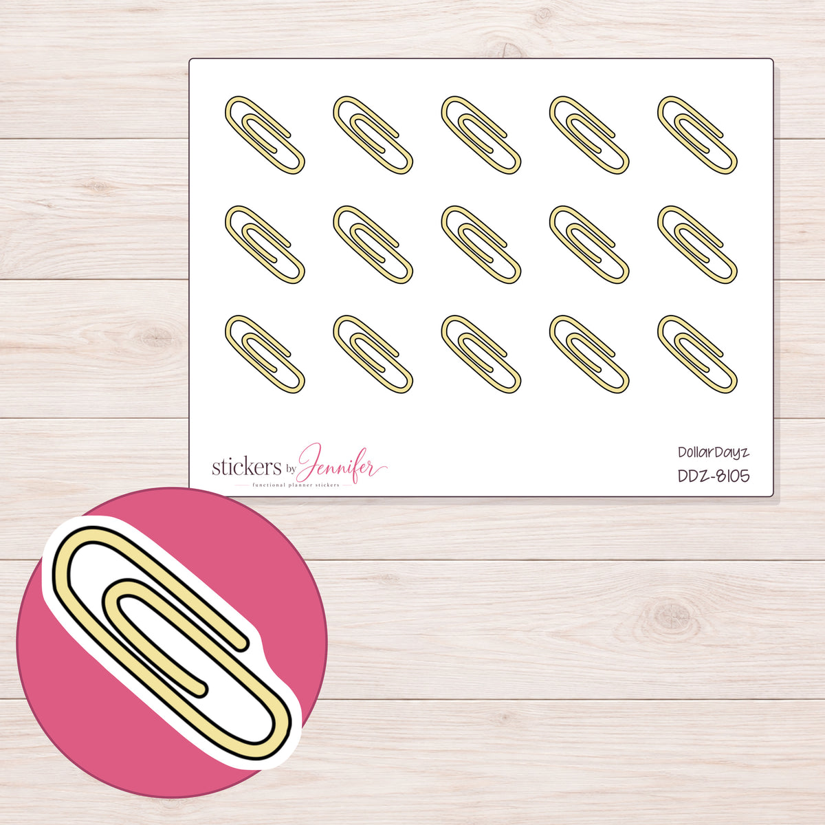 DDZ-8105 planner sticker sheet with enlarged sticker detail