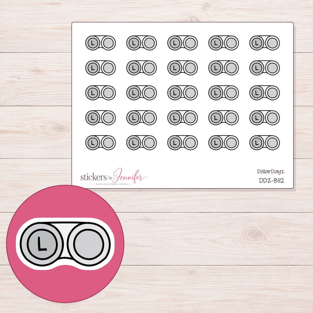 DDZ-8112 planner sticker sheet with enlarged sticker detail