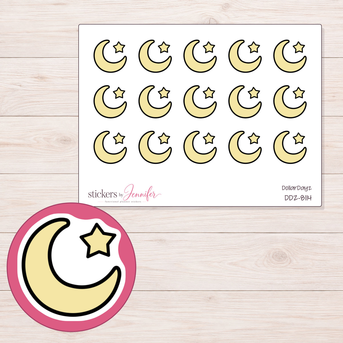 DDZ-8114 planner sticker sheet with enlarged sticker detail