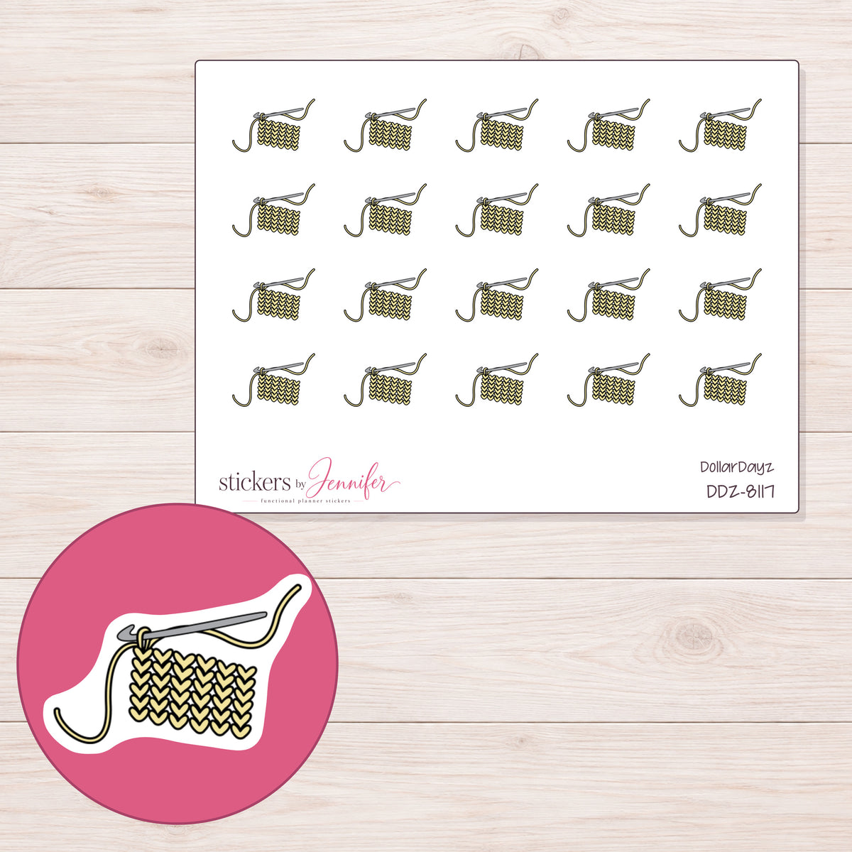 DDZ-8117 planner sticker sheet with enlarged sticker detail