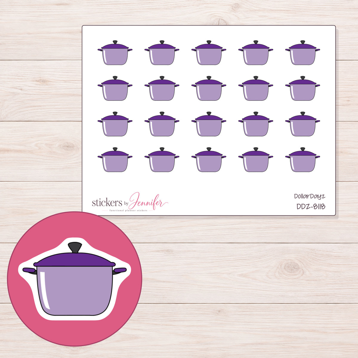 DDZ-8118 planner sticker sheet with enlarged sticker detail