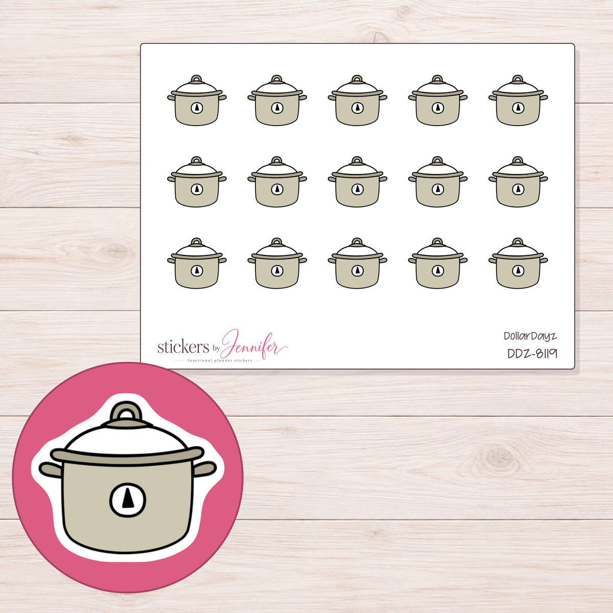 DDZ-8119 planner sticker sheet with enlarged sticker detail