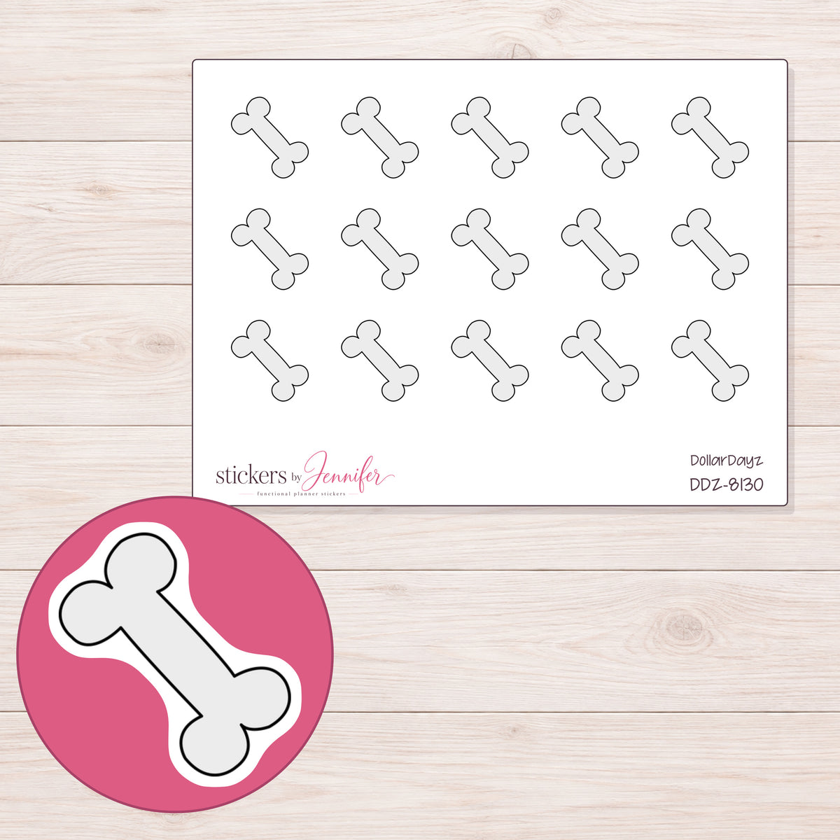 DDZ-8130 planner sticker sheet with enlarged sticker detail