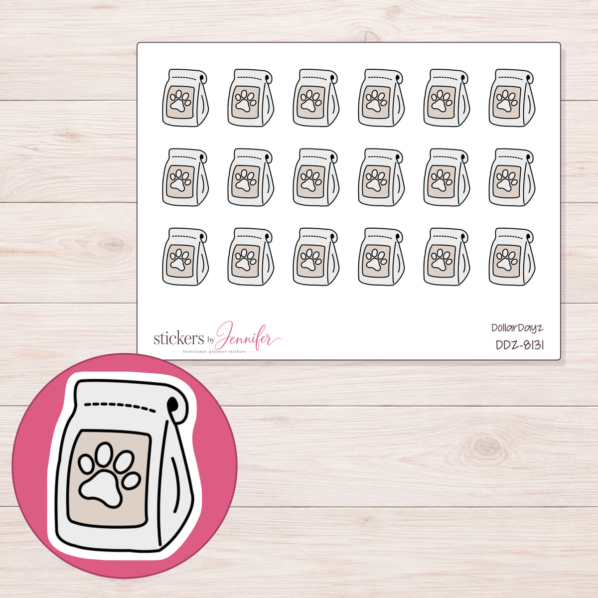 DDZ-8131 planner sticker sheet with enlarged sticker detail