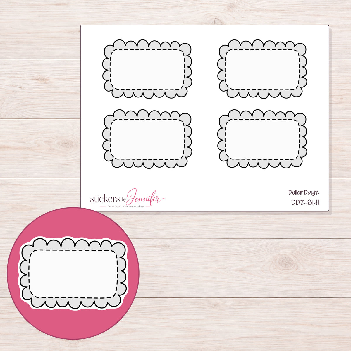 DDZ-8141 planner sticker sheet with enlarged sticker detail