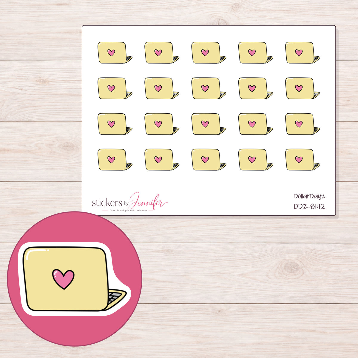 DDZ-8142 planner sticker sheet with enlarged sticker detail