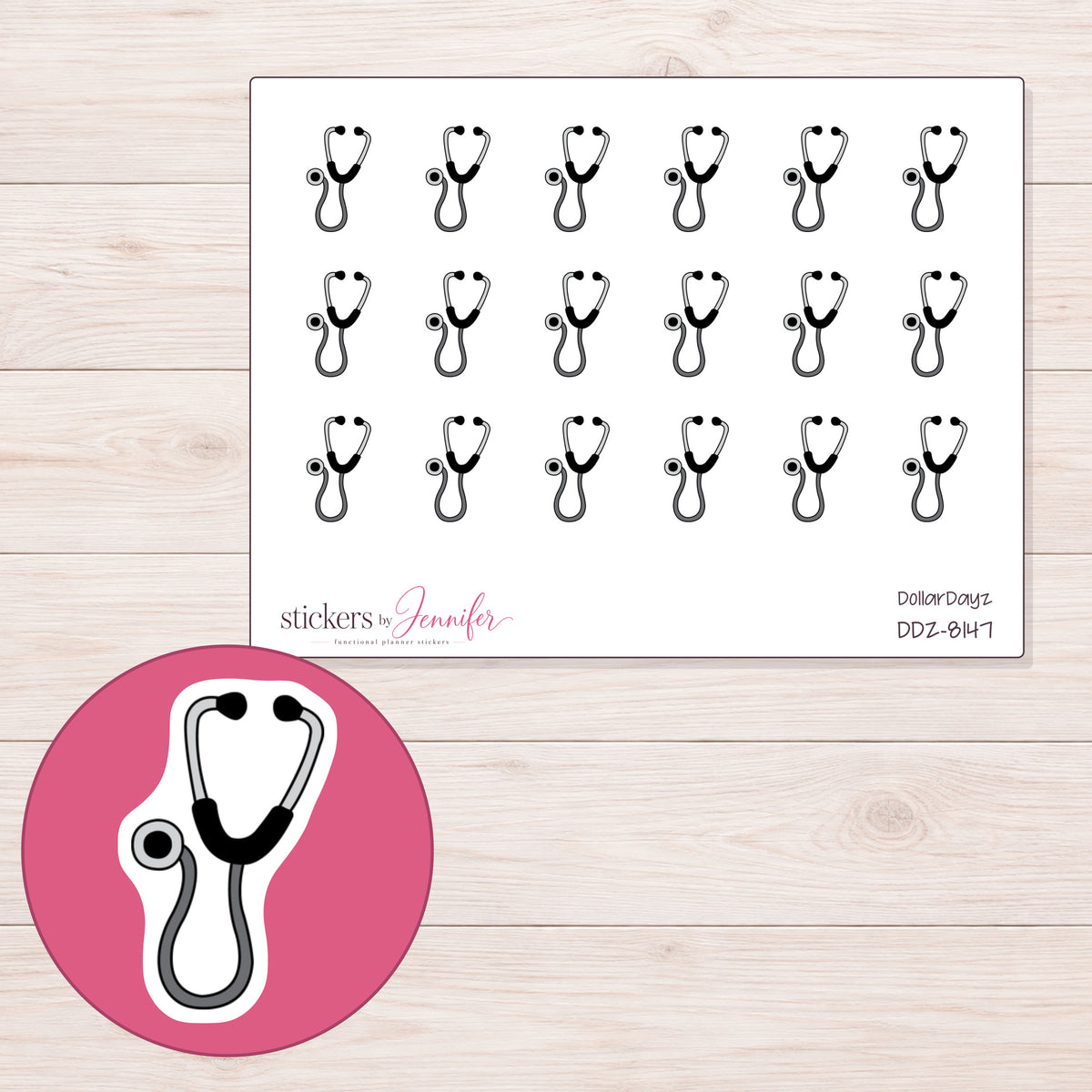 DDZ-8147 planner sticker sheet with enlarged sticker detail
