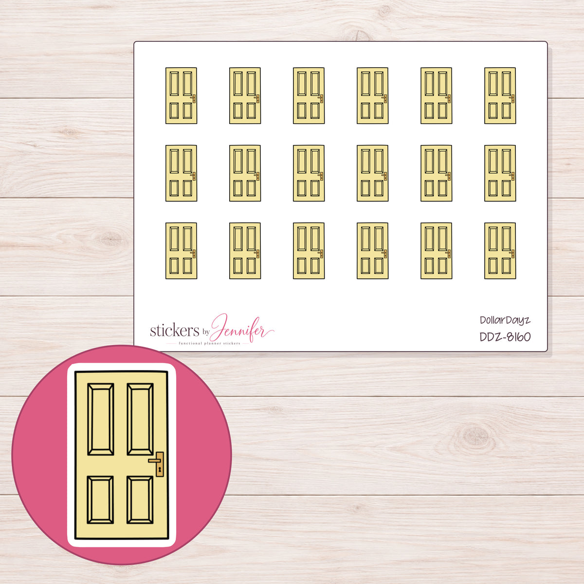 DDZ-8160 planner sticker sheet with enlarged sticker detail