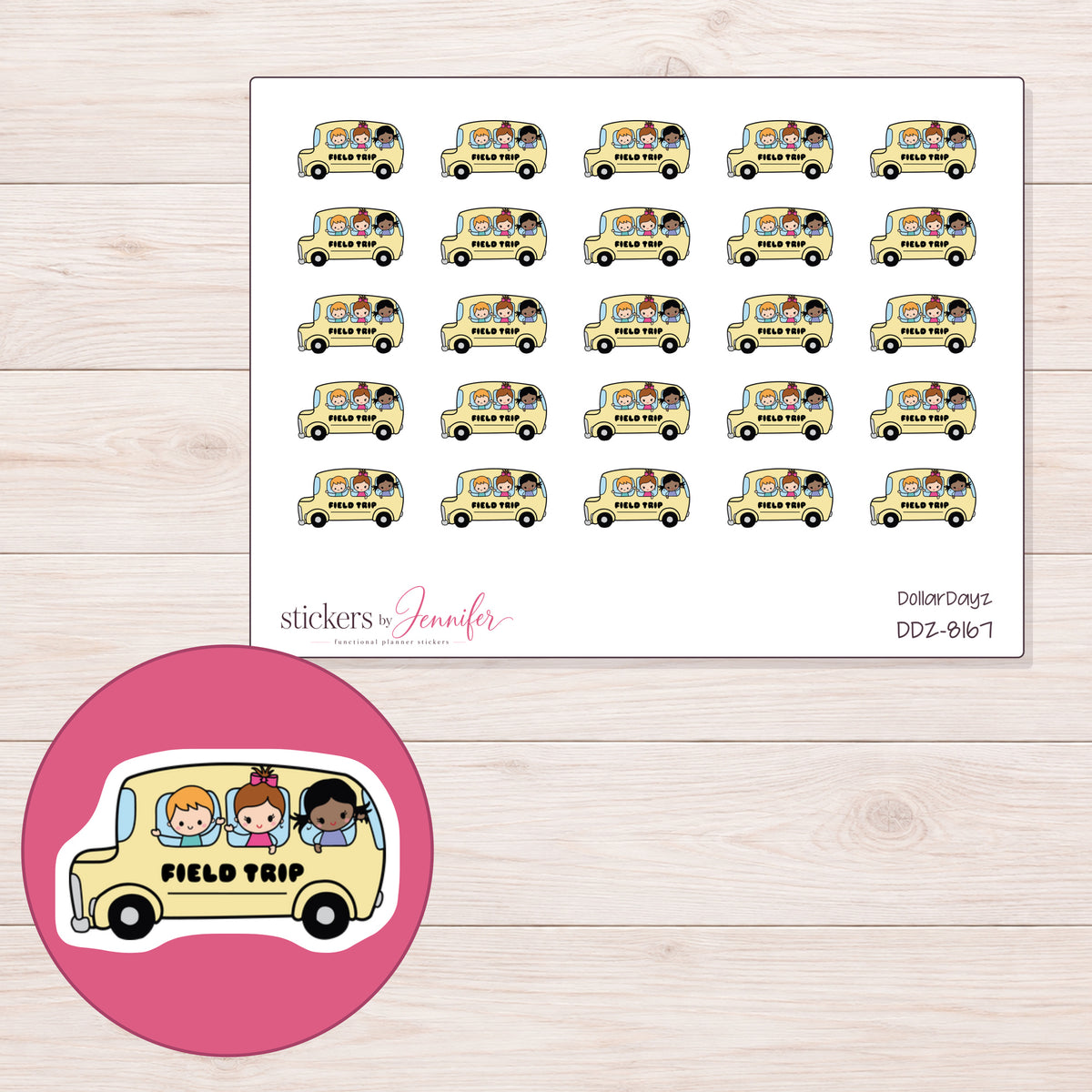 DDZ-8167 planner sticker sheet with enlarged sticker detail
