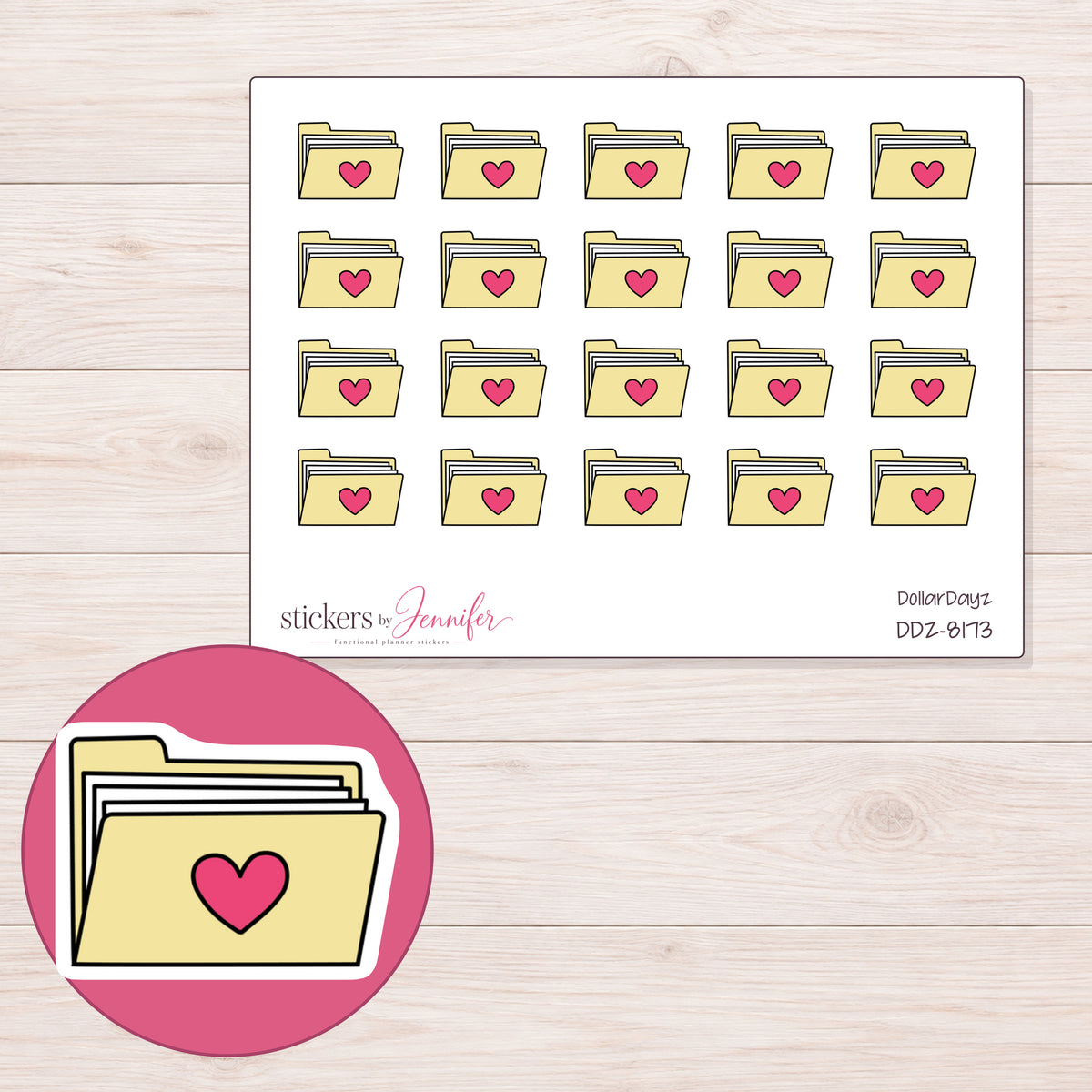 DDZ-8173 planner sticker sheet with enlarged sticker detail