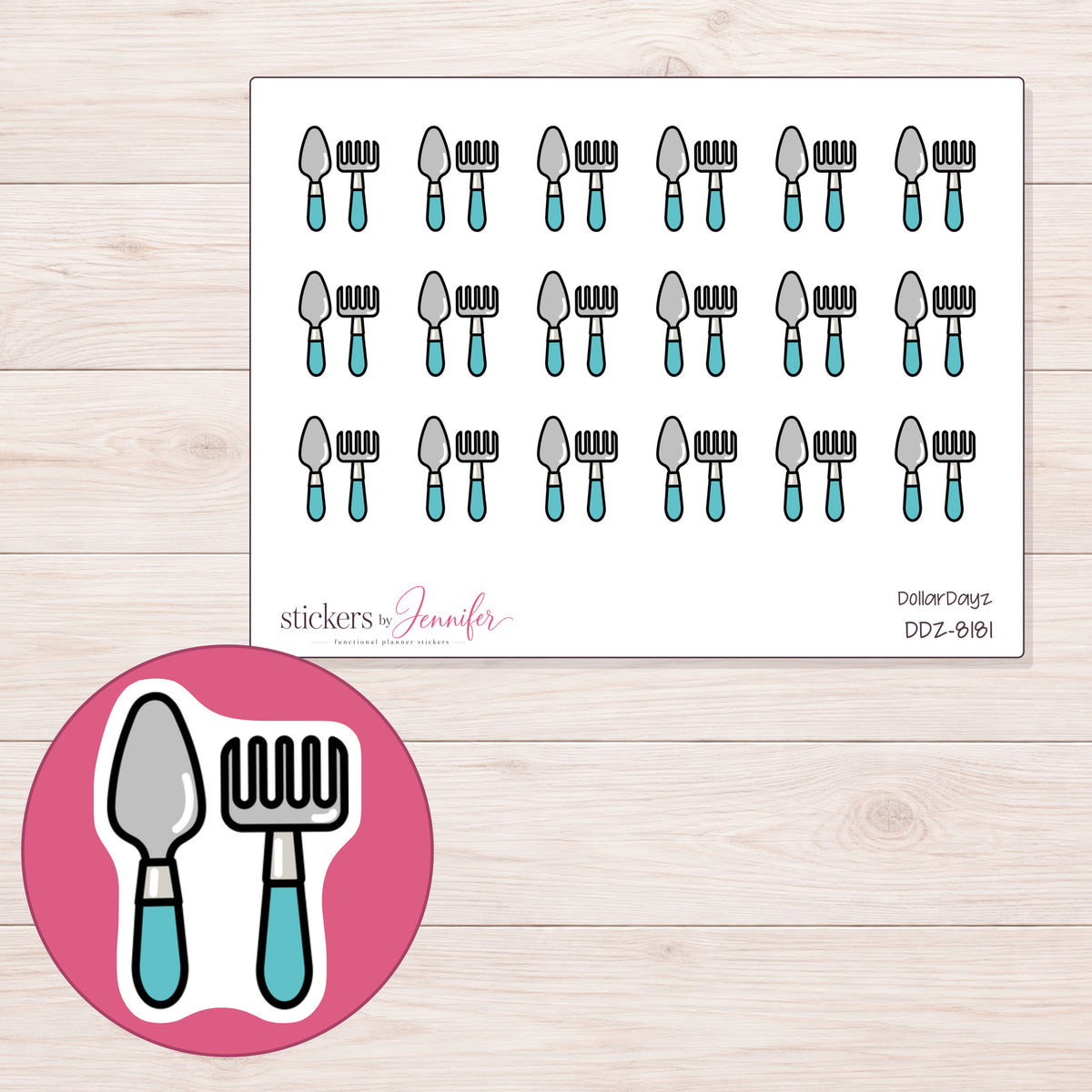 DDZ-8181 planner sticker sheet with enlarged sticker detail