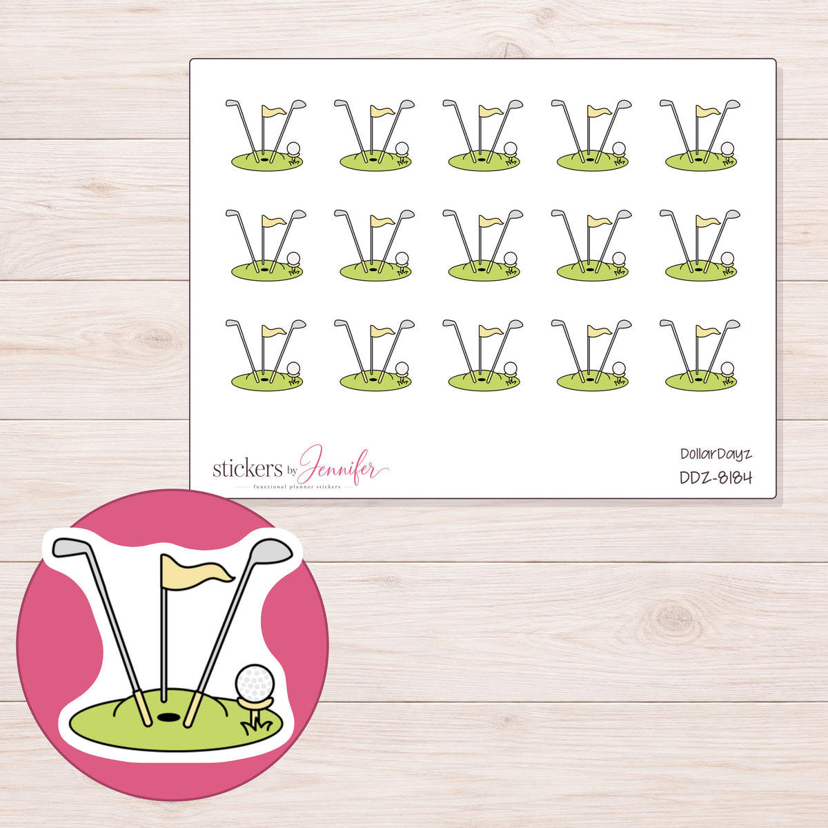 DDZ-8184 planner sticker sheet with enlarged sticker detail