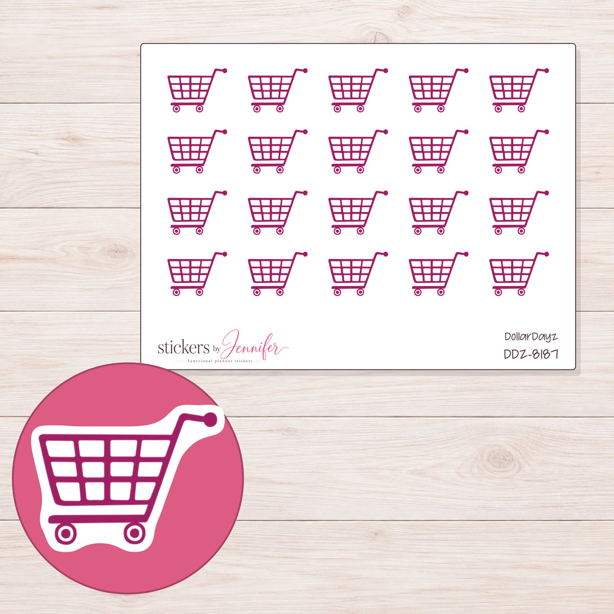 DDZ-8187 planner sticker sheet with enlarged sticker detail