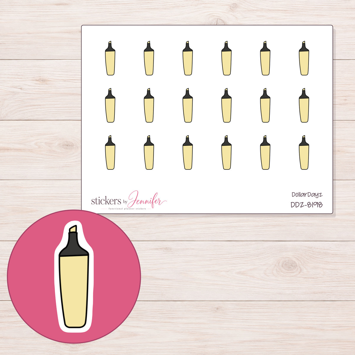 DDZ-8198 planner sticker sheet with enlarged sticker detail