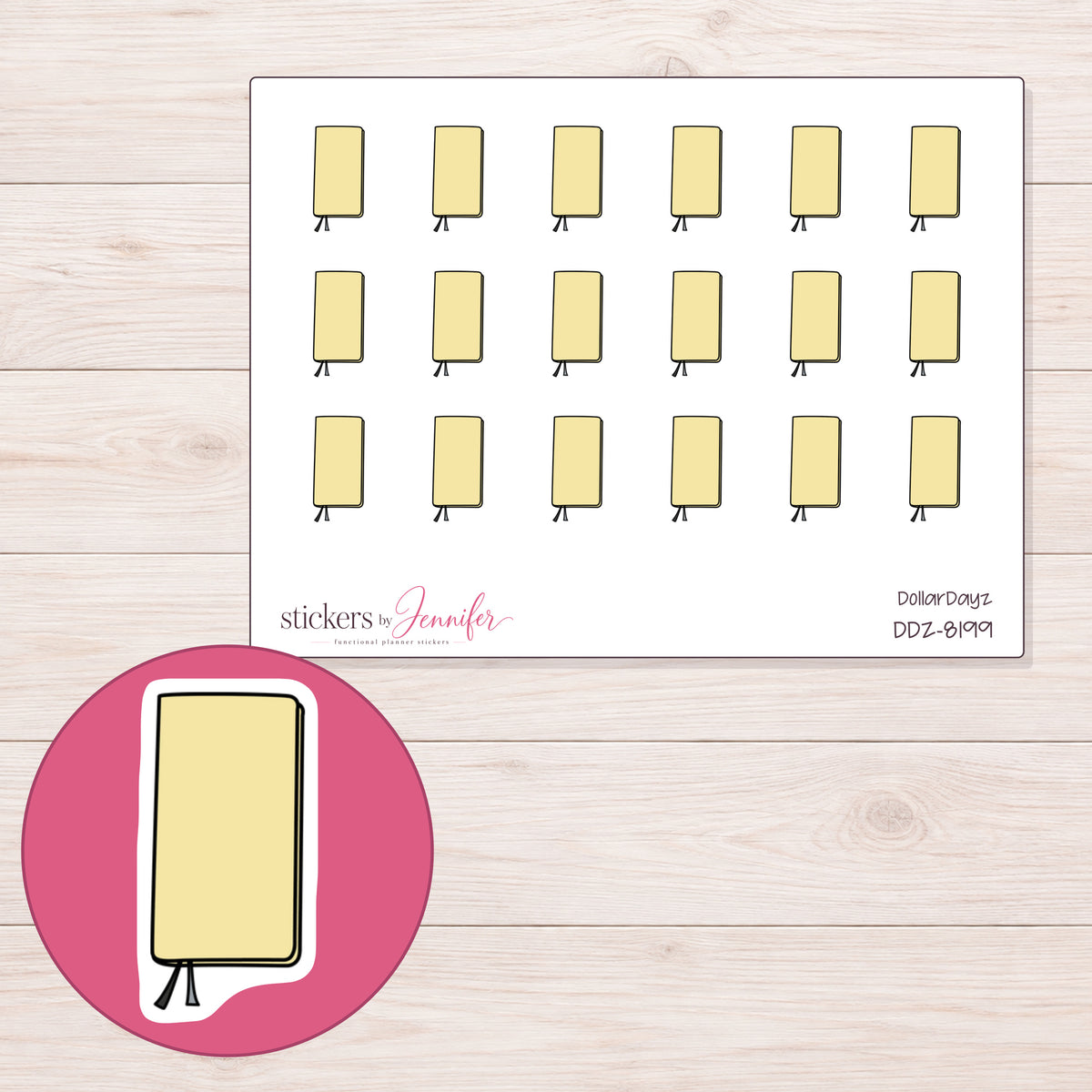 DDZ-8199 planner sticker sheet with enlarged sticker detail