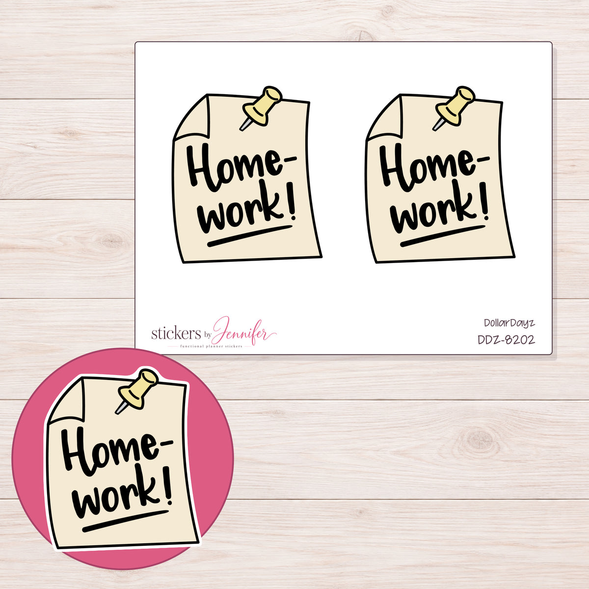 DDZ-8202 planner sticker sheet with enlarged sticker detail