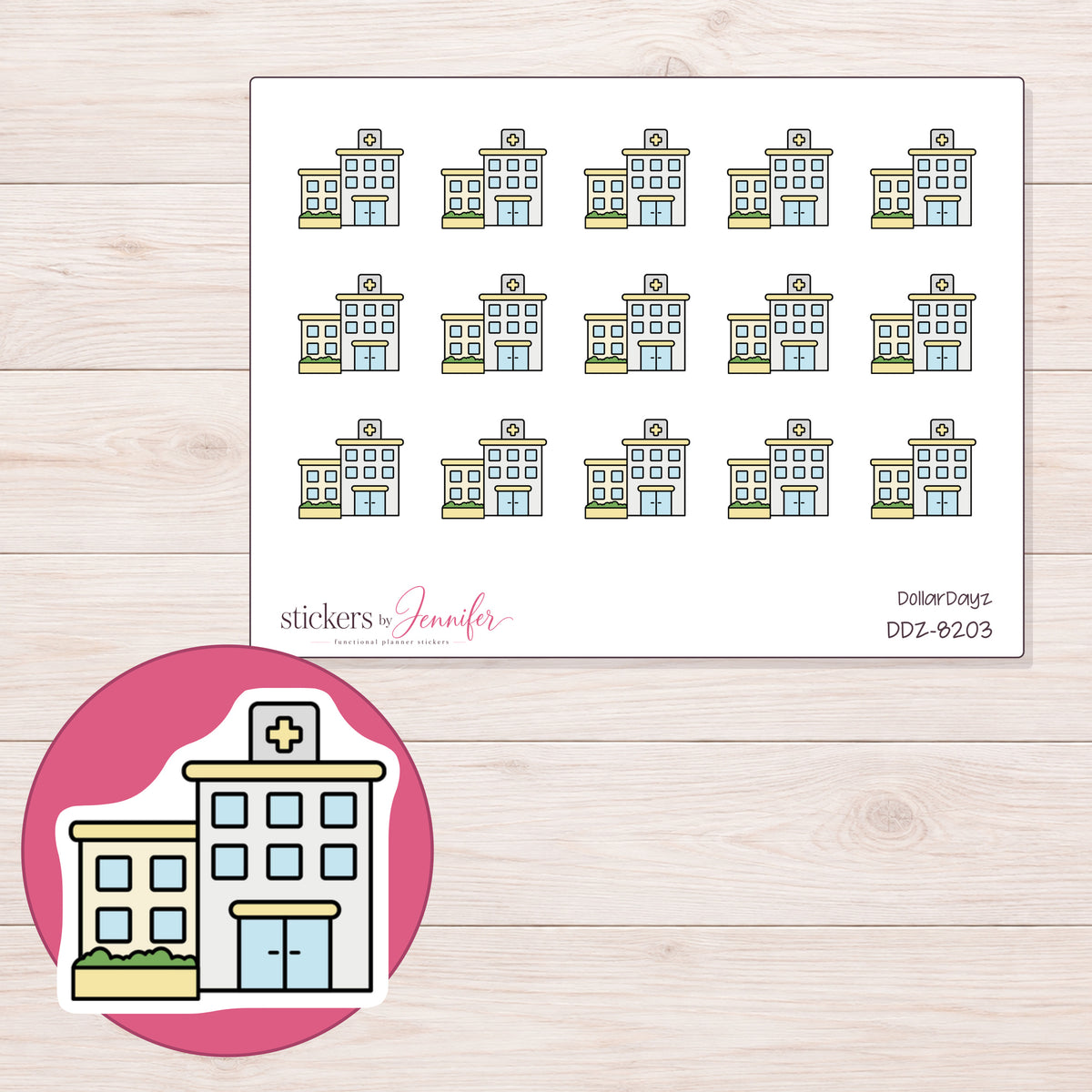 DDZ-8203 planner sticker sheet with enlarged sticker detail