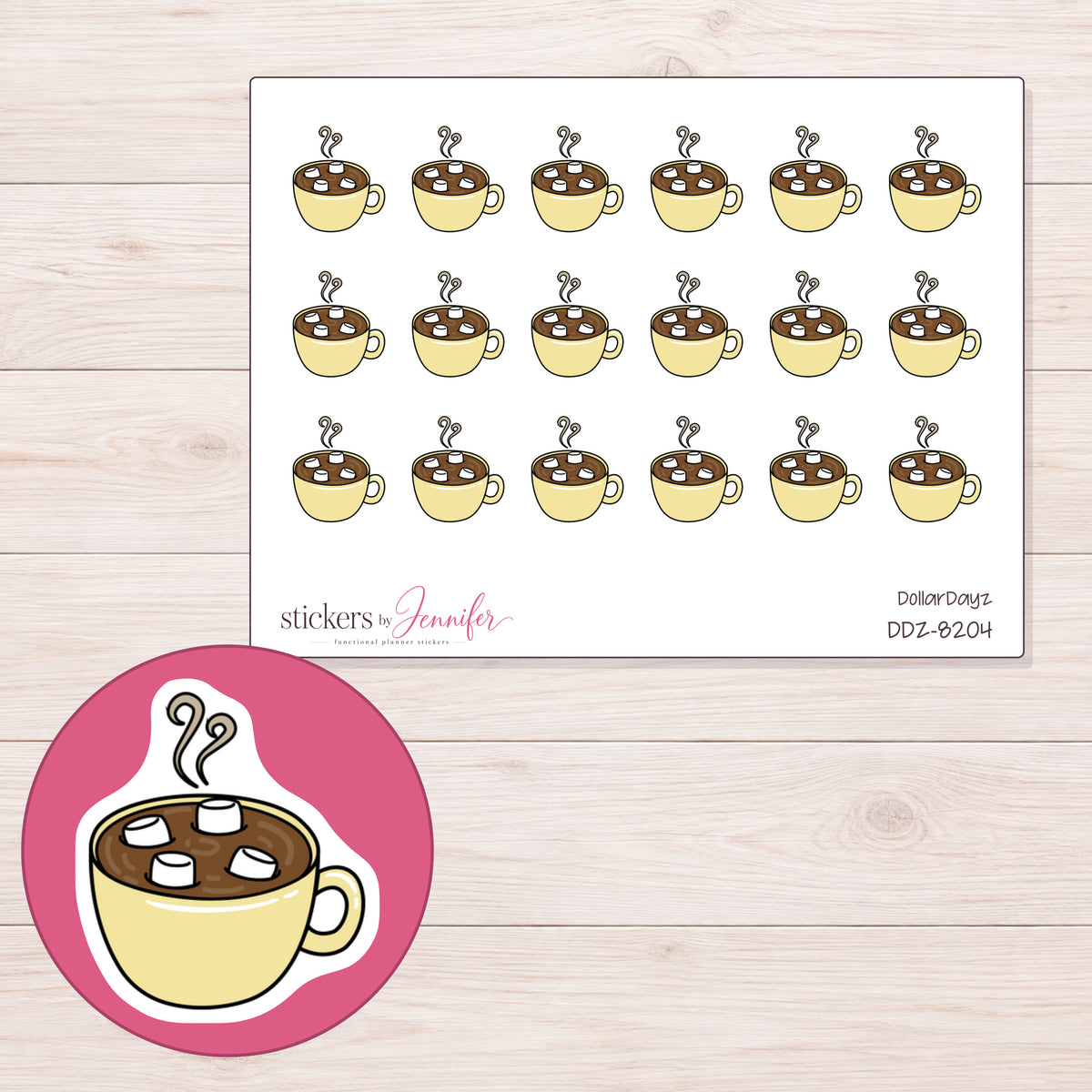DDZ-8204 planner sticker sheet with enlarged sticker detail