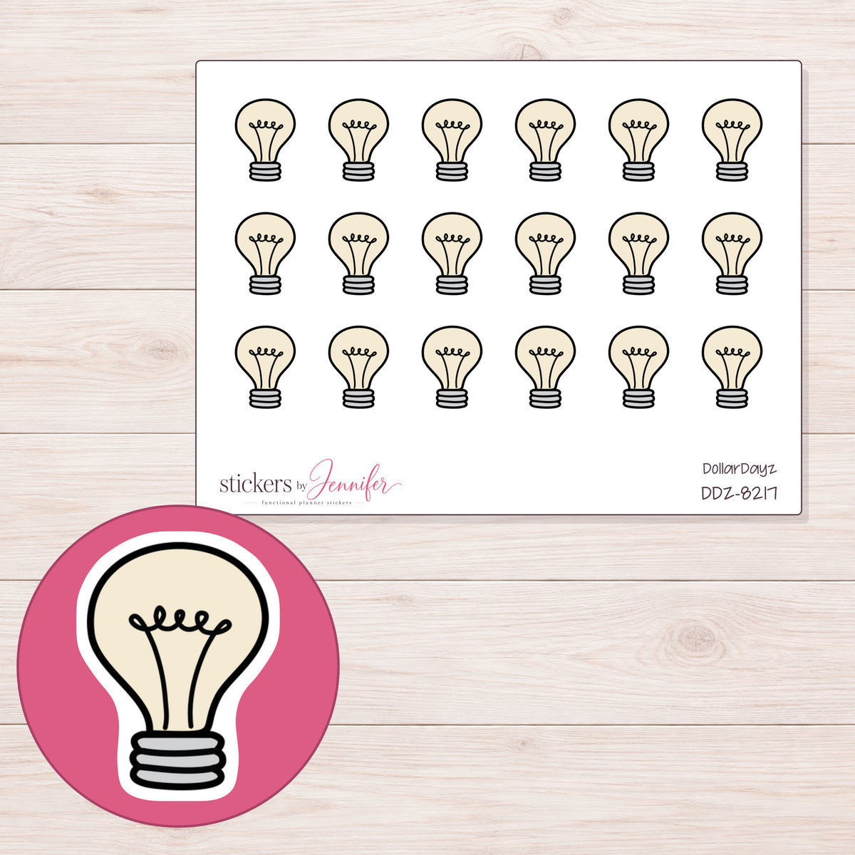 DDZ-8217 planner sticker sheet with enlarged sticker detail