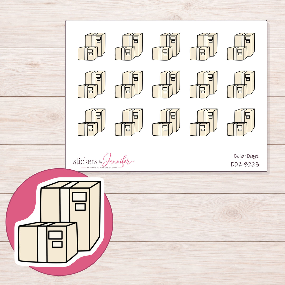 DDZ-8223 planner sticker sheet with enlarged sticker detail