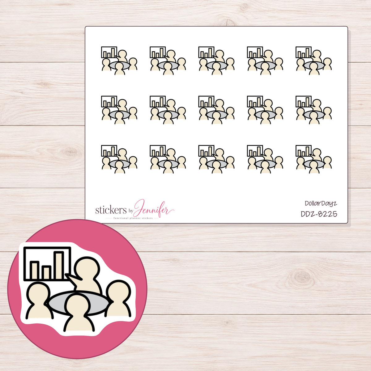 DDZ-8225 planner sticker sheet with enlarged sticker detail