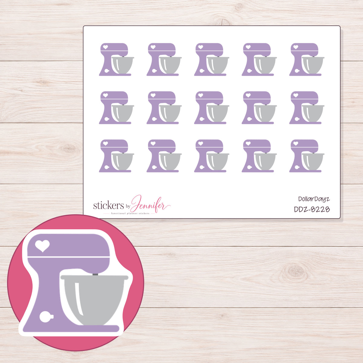 DDZ-8228 planner sticker sheet with enlarged sticker detail