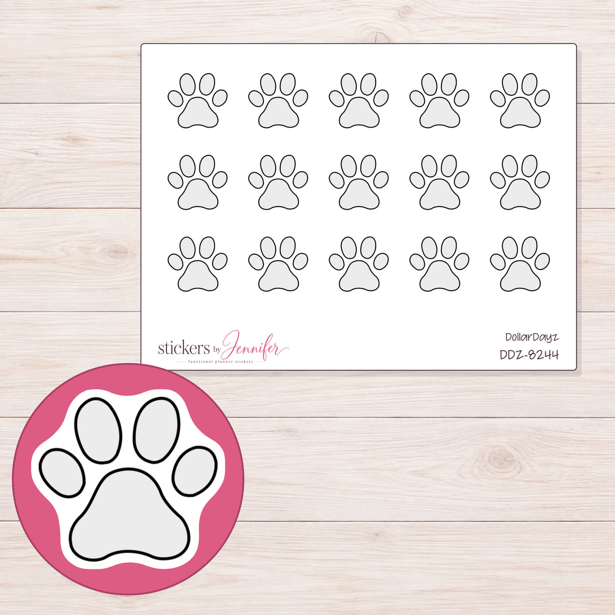 DDZ-8244 planner sticker sheet with enlarged sticker detail