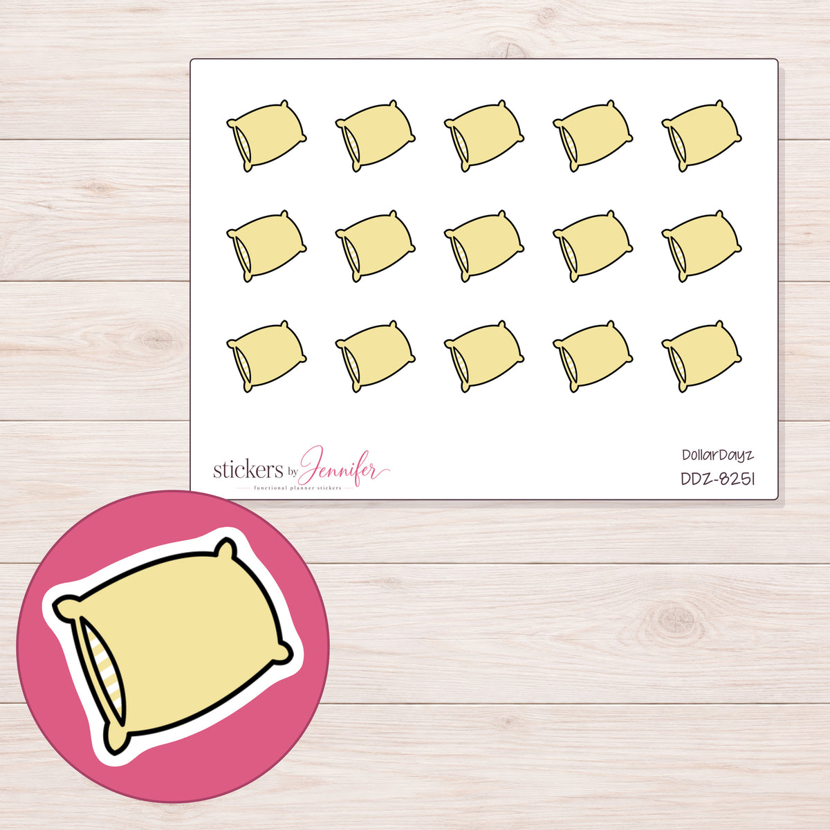 DDZ-8251 planner sticker sheet with enlarged sticker detail