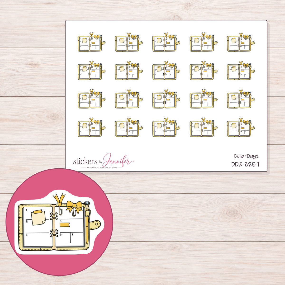 DDZ-8257 planner sticker sheet with enlarged sticker detail