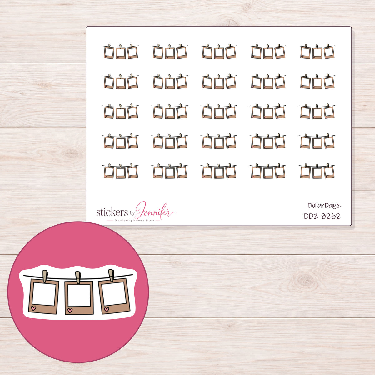 DDZ-8262 planner sticker sheet with enlarged sticker detail