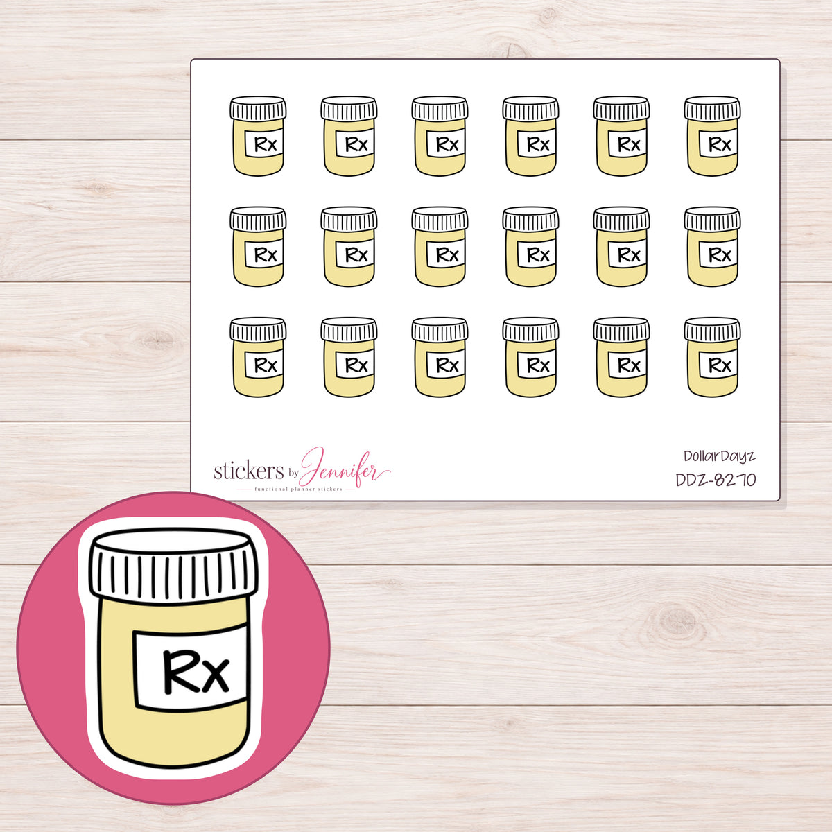 DDZ-8270 planner sticker sheet with enlarged sticker detail