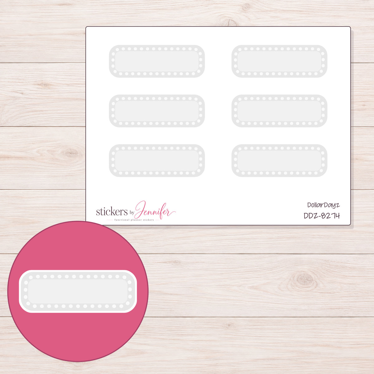 DDZ-8274 planner sticker sheet with enlarged sticker detail