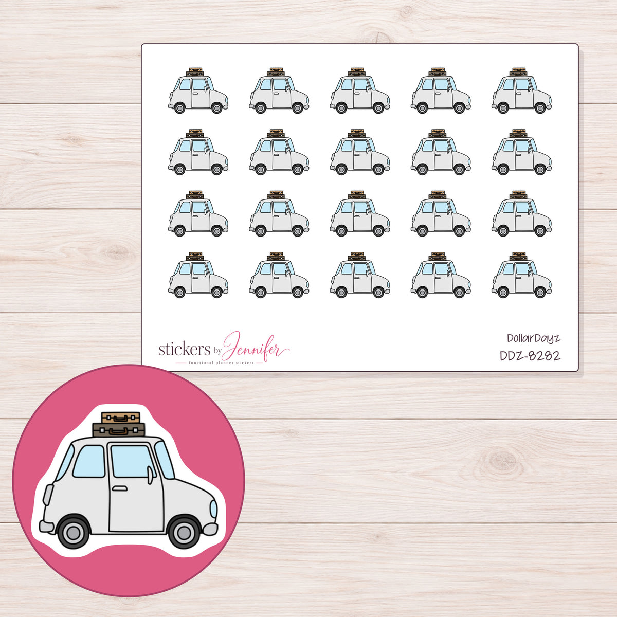 DDZ-8282 planner sticker sheet with enlarged sticker detail