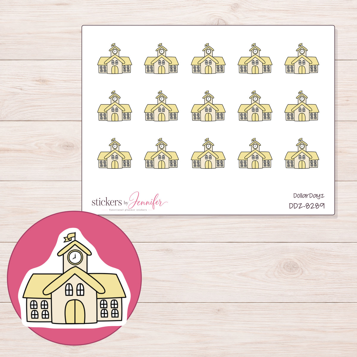 DDZ-8289 planner sticker sheet with enlarged sticker detail