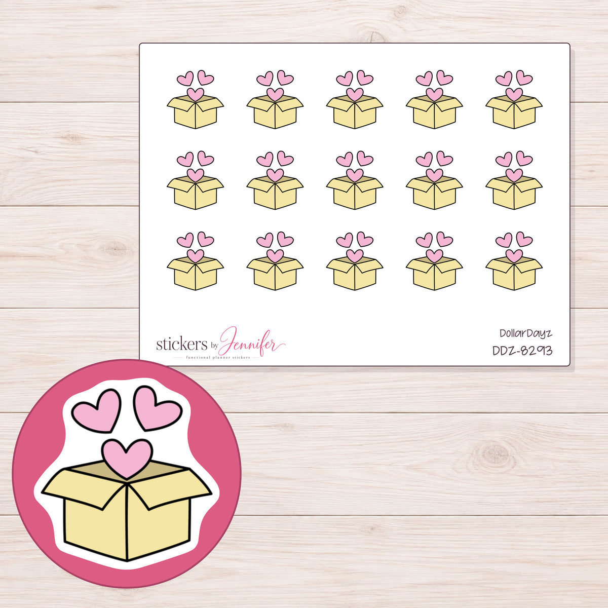 DDZ-8293 planner sticker sheet with enlarged sticker detail