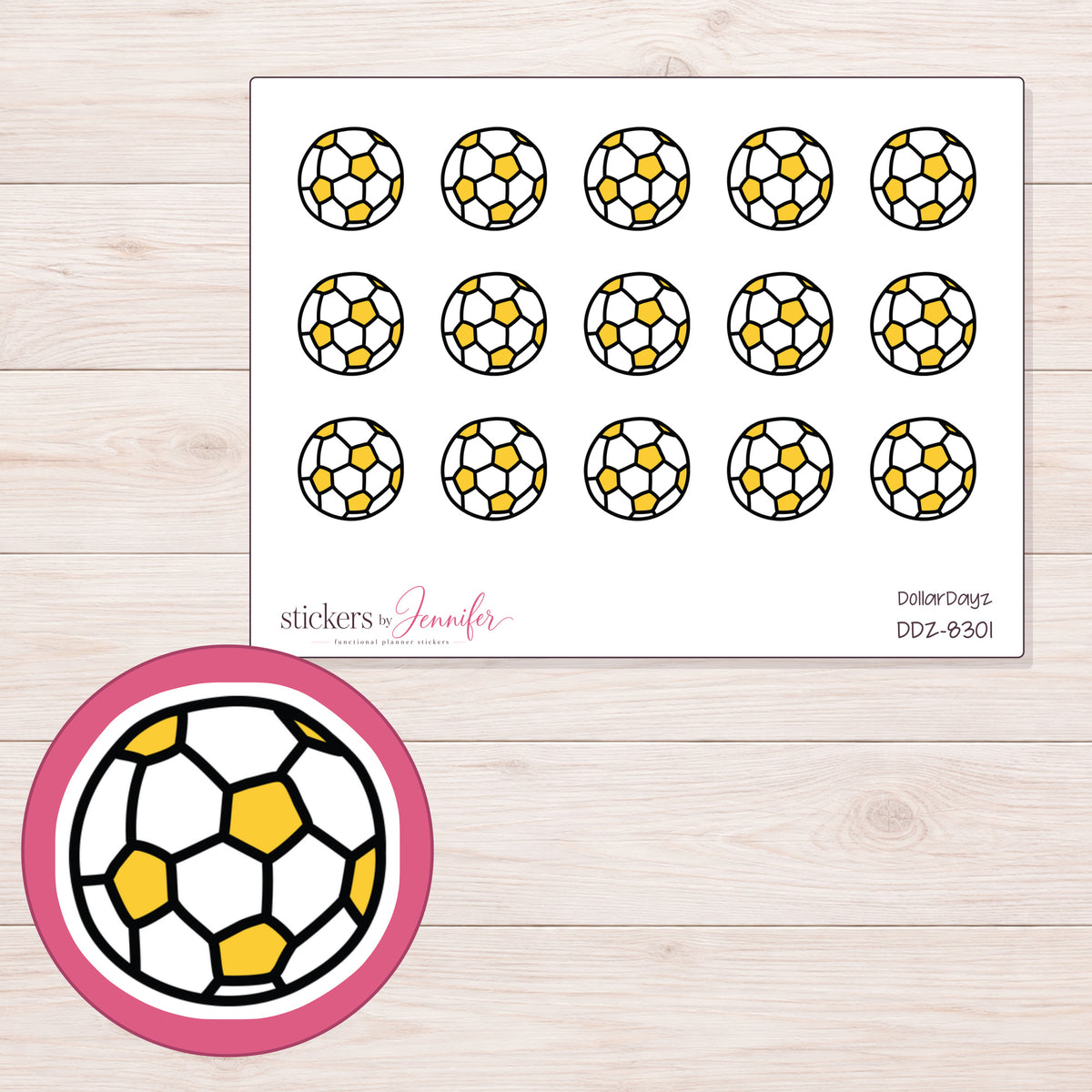 DDZ-8301 planner sticker sheet with enlarged sticker detail