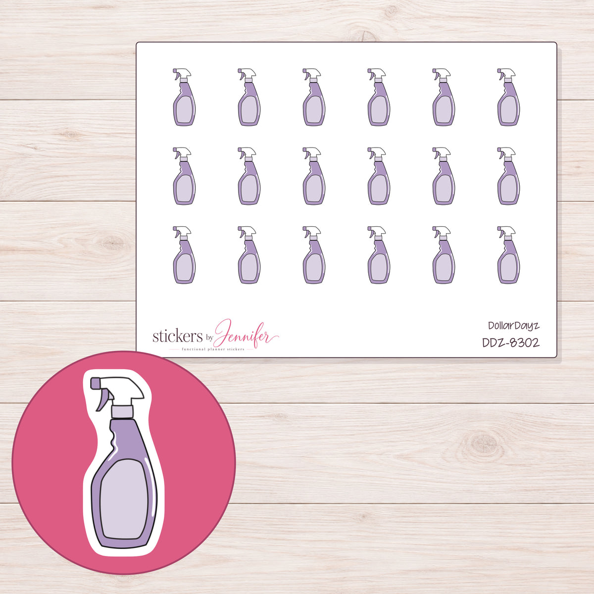 DDZ-8302 planner sticker sheet with enlarged sticker detail