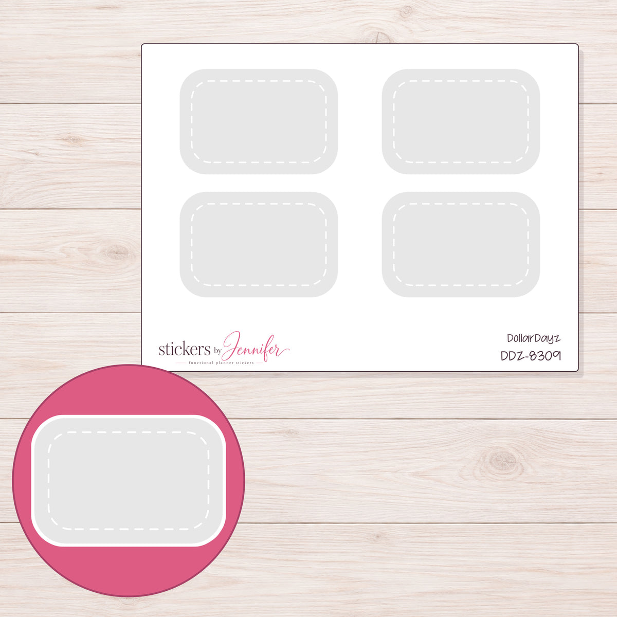 DDZ-8309 planner sticker sheet with enlarged sticker detail