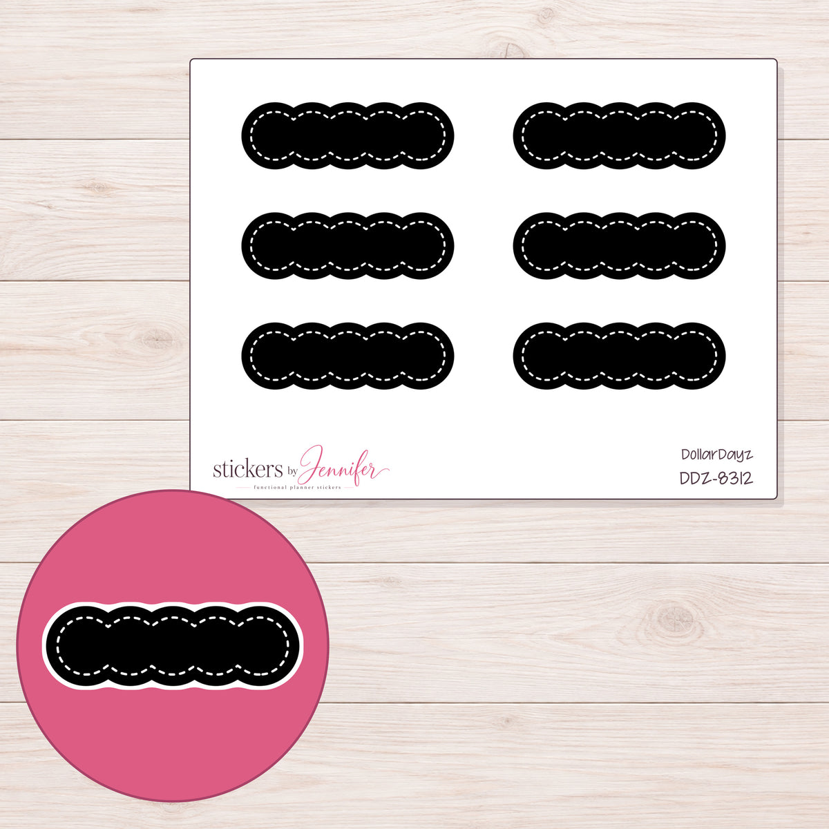 DDZ-8312 planner sticker sheet with enlarged sticker detail