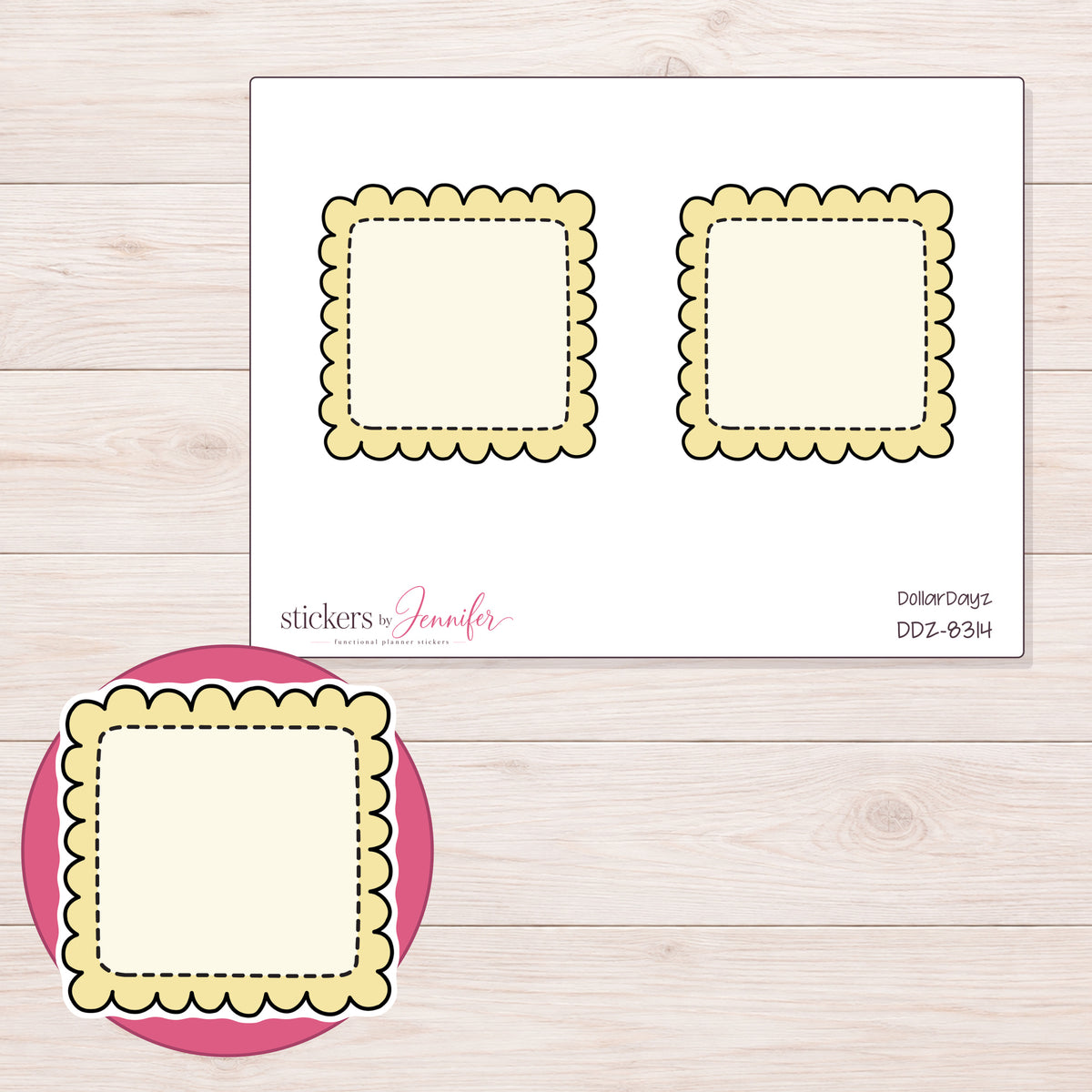 DDZ-8314 planner sticker sheet with enlarged sticker detail