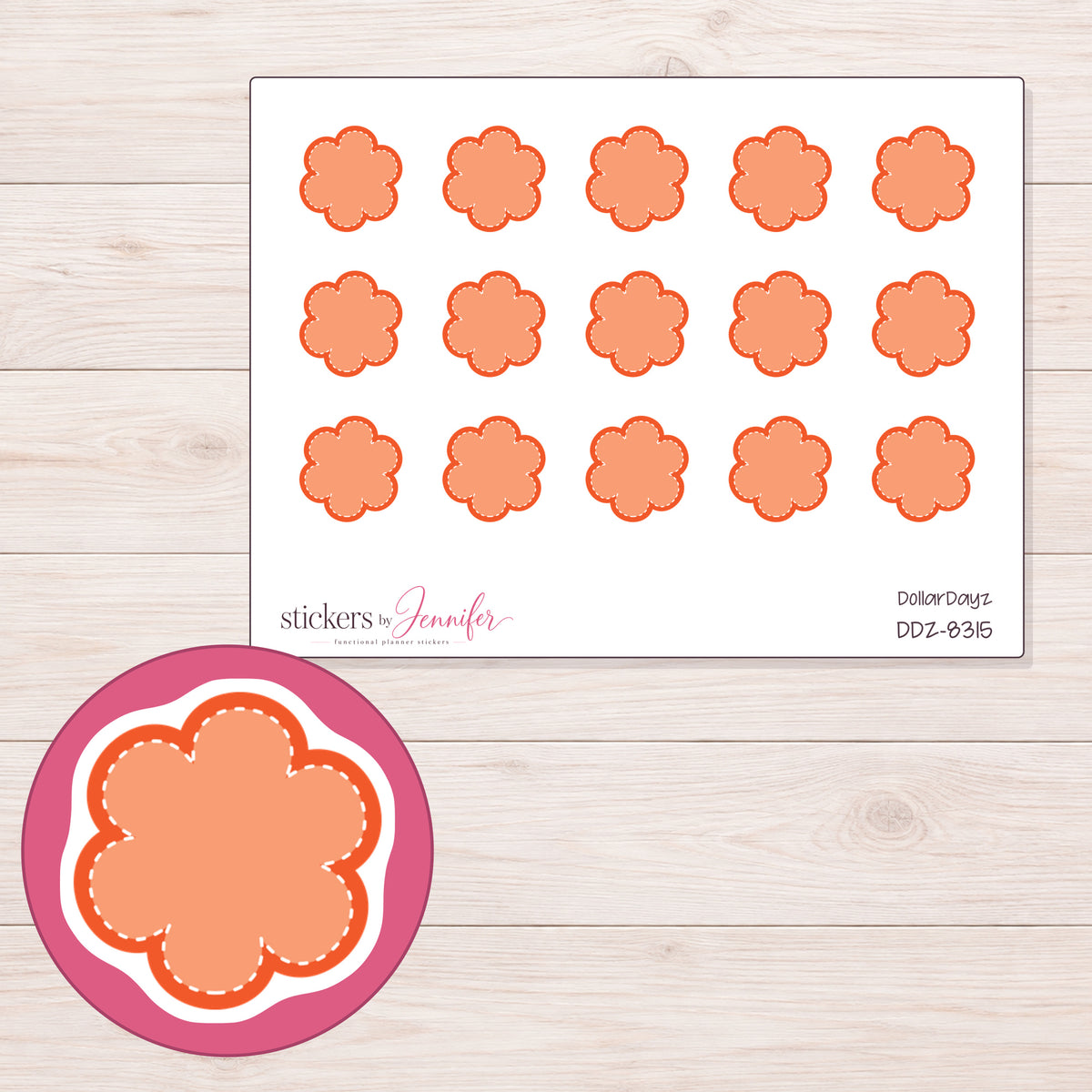 DDZ-8315 planner sticker sheet with enlarged sticker detail