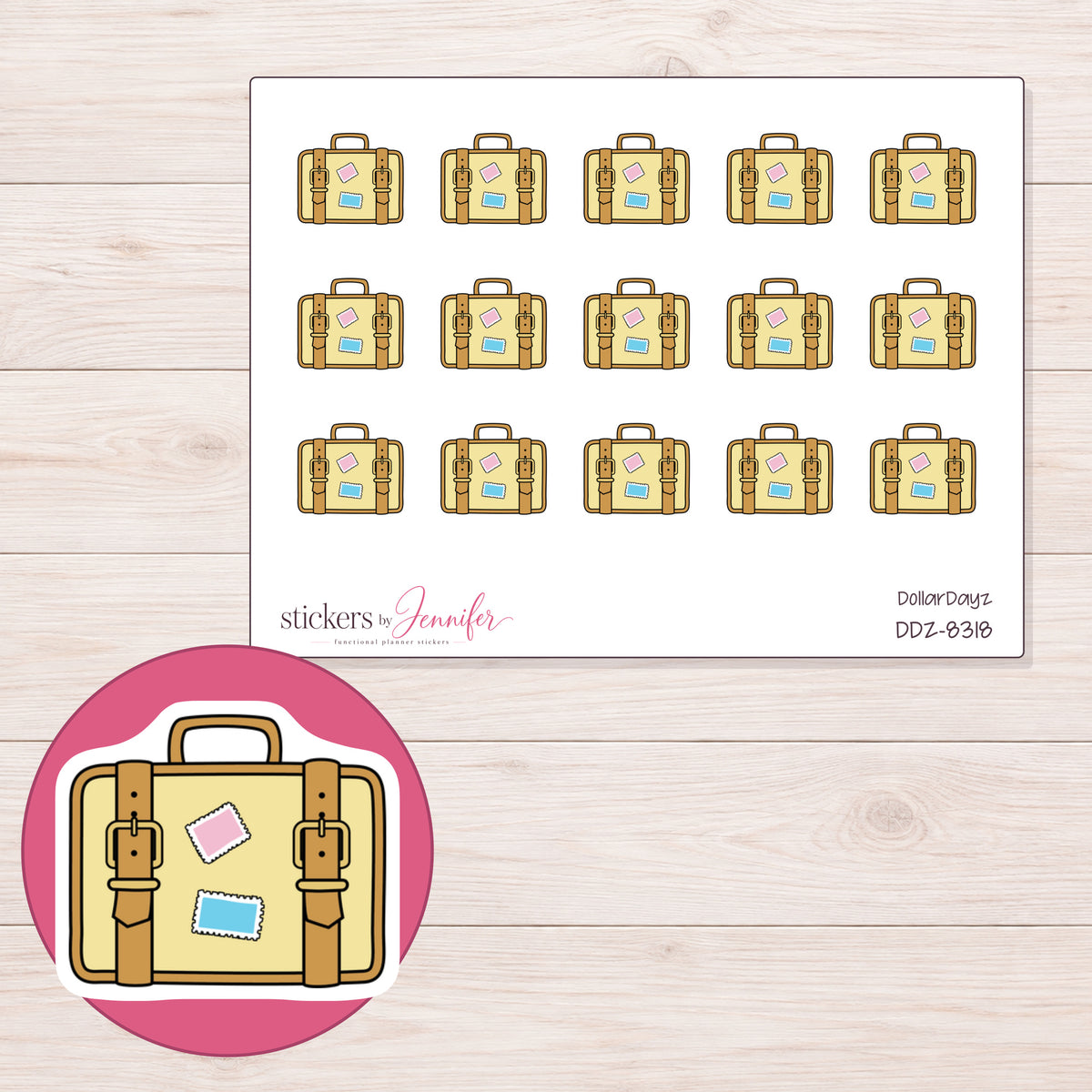 DDZ-8318 planner sticker sheet with enlarged sticker detail