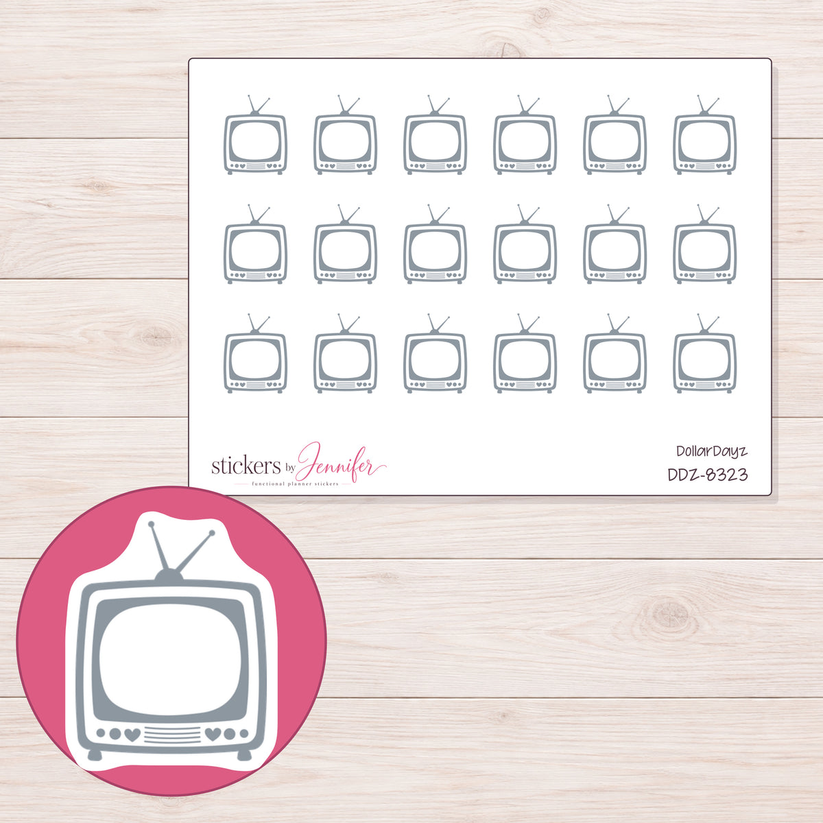DDZ-8323 planner sticker sheet with enlarged sticker detail