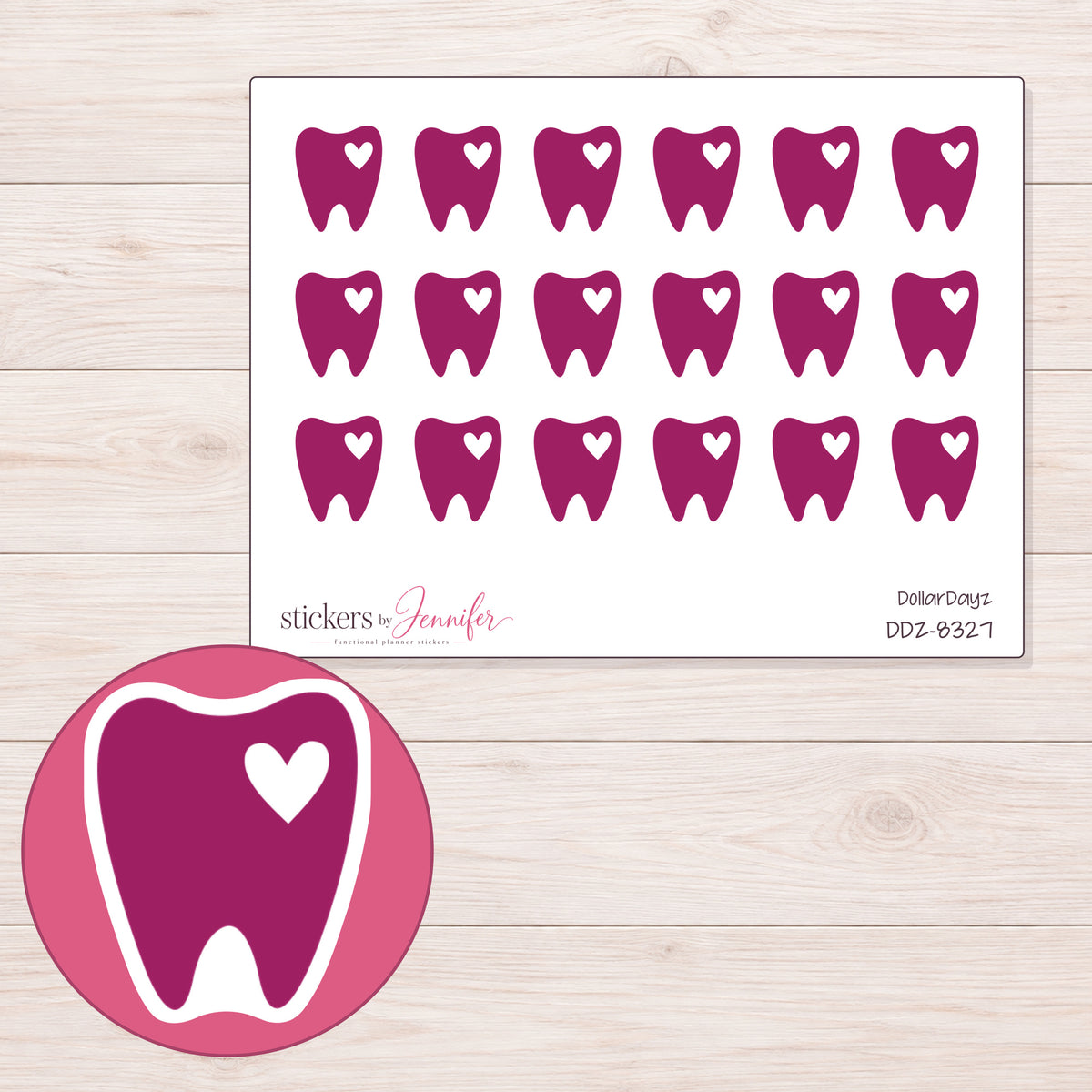 DDZ-8327 planner sticker sheet with enlarged sticker detail
