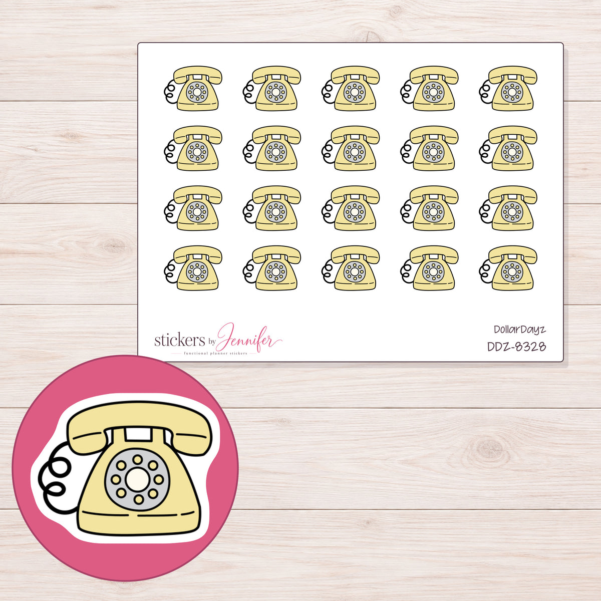 DDZ-8328 planner sticker sheet with enlarged sticker detail
