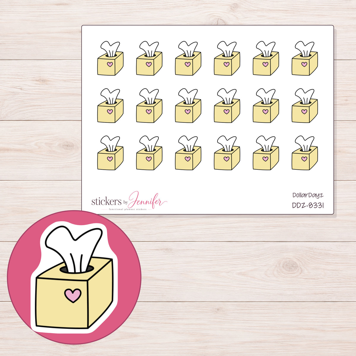 DDZ-8331 planner sticker sheet with enlarged sticker detail
