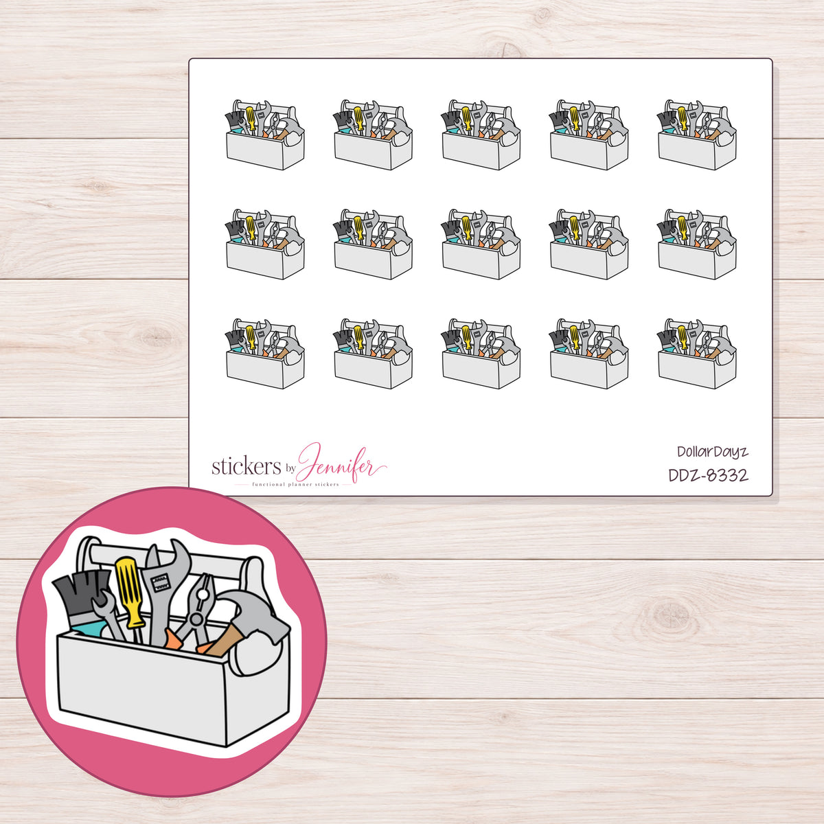 DDZ-8332 planner sticker sheet with enlarged sticker detail